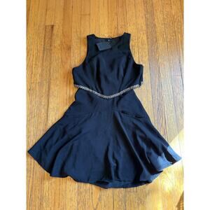 NBD Dress Womens Medium Black Cutout Waist Beaded Trim Sleeveless Lined Skater